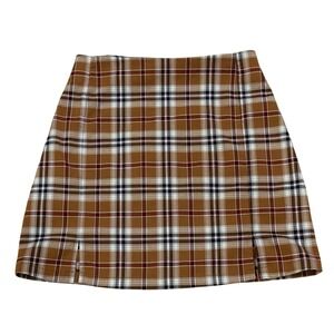 John Galt Plaid Mini Skirt Womens XS Size 0 Preppy Y2K Cara Side Slit Brandy